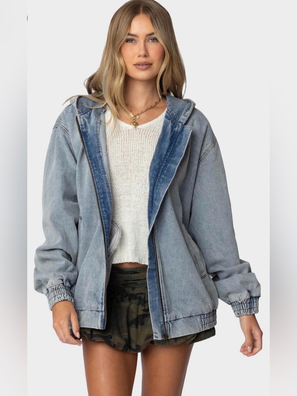 Edikted Denim Hooded Jean Bomber Jacket XL